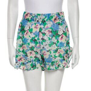 Ganni Floral Azure Blue Ruffle-Trim shorts size Large